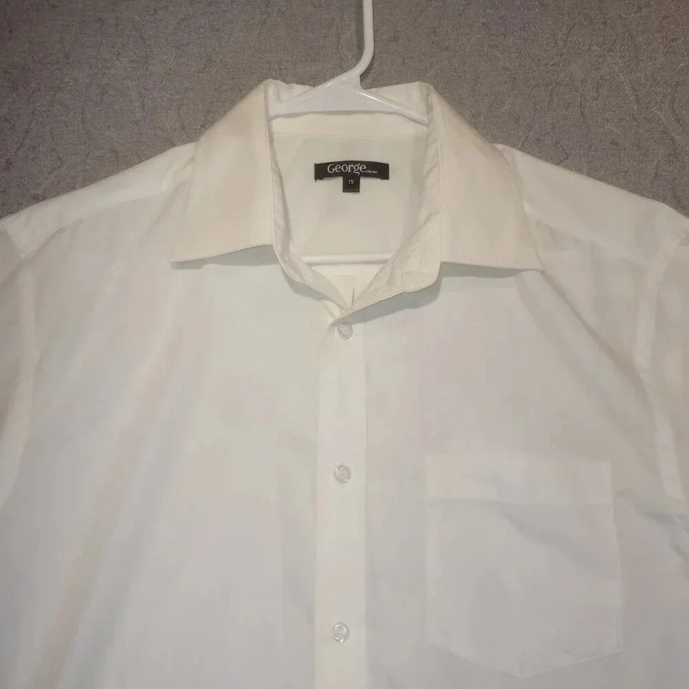 George Men's White Long Sleeve Button Down Dress Shirt Size 15 - Picture 2 of 11